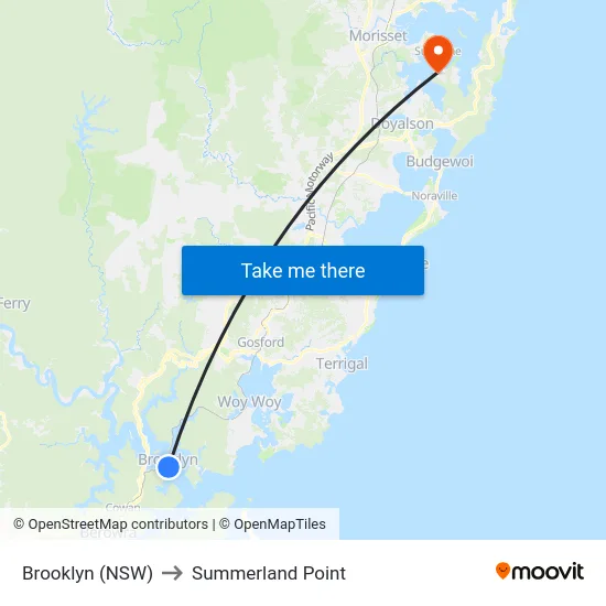 Brooklyn (NSW) to Summerland Point map