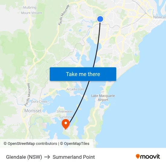 Glendale (NSW) to Summerland Point map