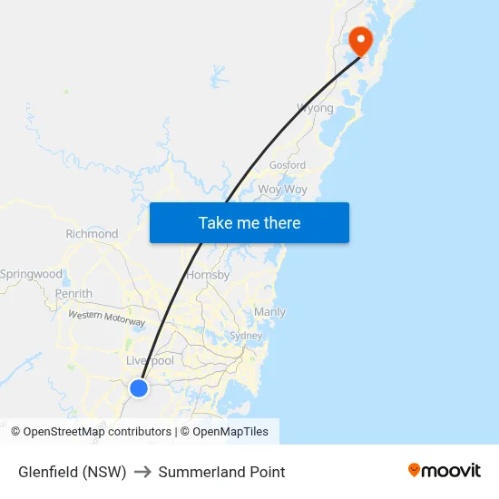 Glenfield (NSW) to Summerland Point map