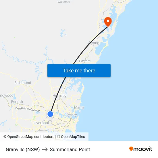 Granville (NSW) to Summerland Point map