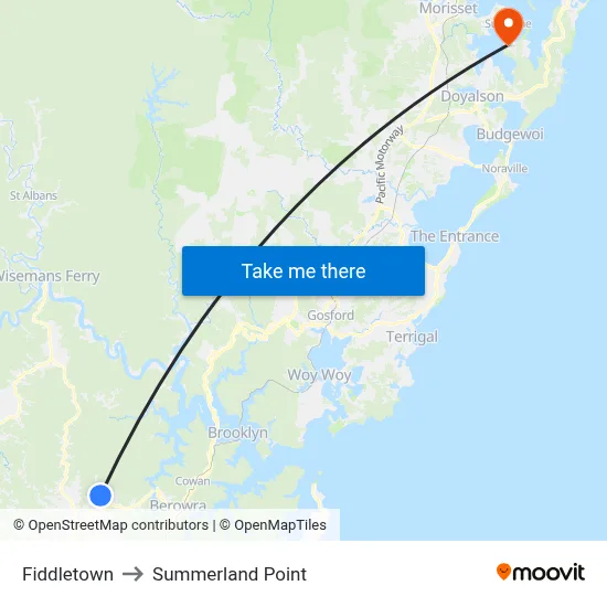 Fiddletown to Summerland Point map