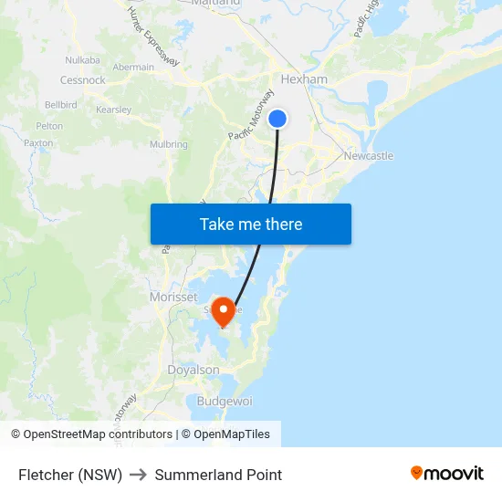 Fletcher (NSW) to Summerland Point map