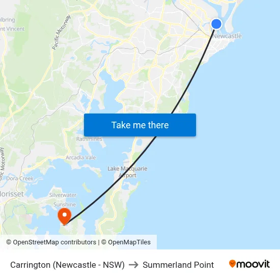 Carrington (Newcastle - NSW) to Summerland Point map