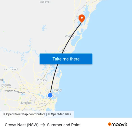Crows Nest (NSW) to Summerland Point map