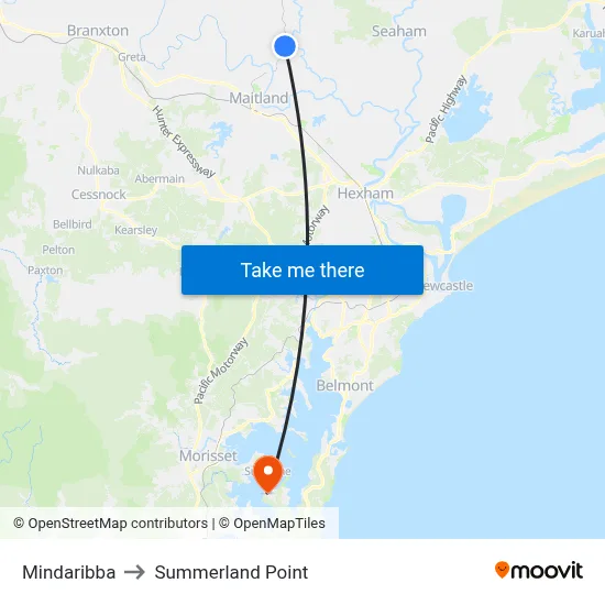 Mindaribba to Summerland Point map