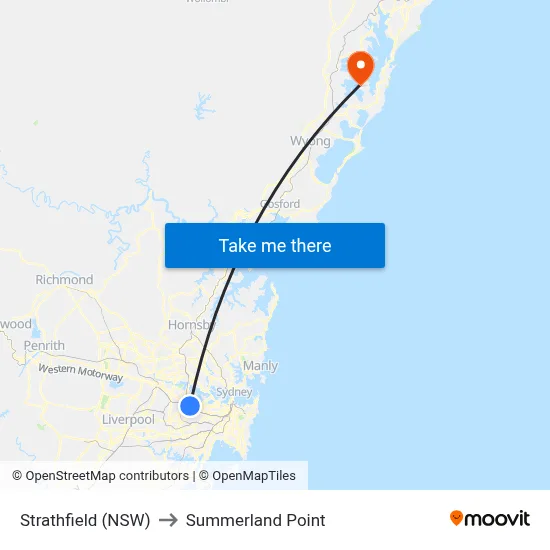 Strathfield (NSW) to Summerland Point map