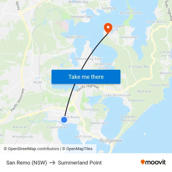 San Remo (NSW) to Summerland Point map