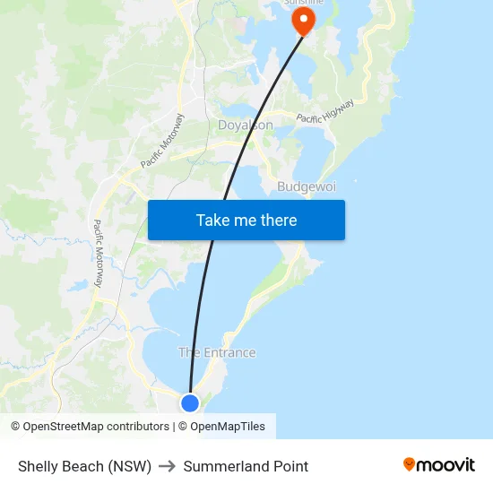 Shelly Beach (NSW) to Summerland Point map