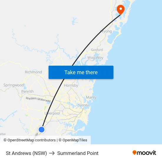 St Andrews (NSW) to Summerland Point map
