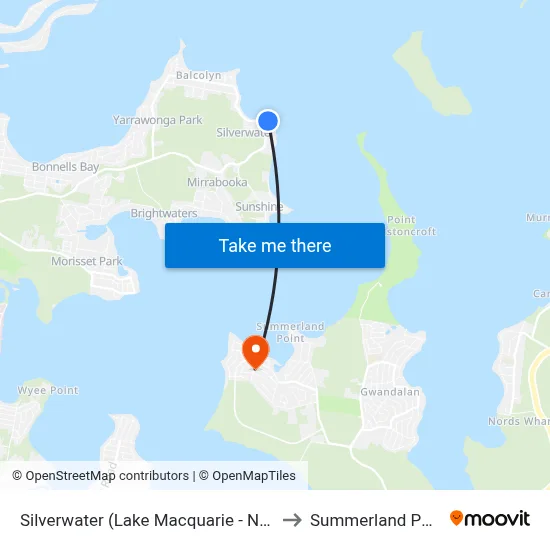 Silverwater (Lake Macquarie - NSW) to Summerland Point map