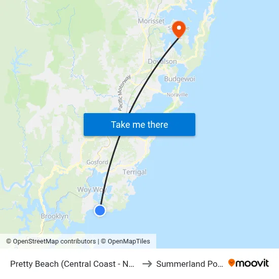 Pretty Beach (Central Coast - NSW) to Summerland Point map