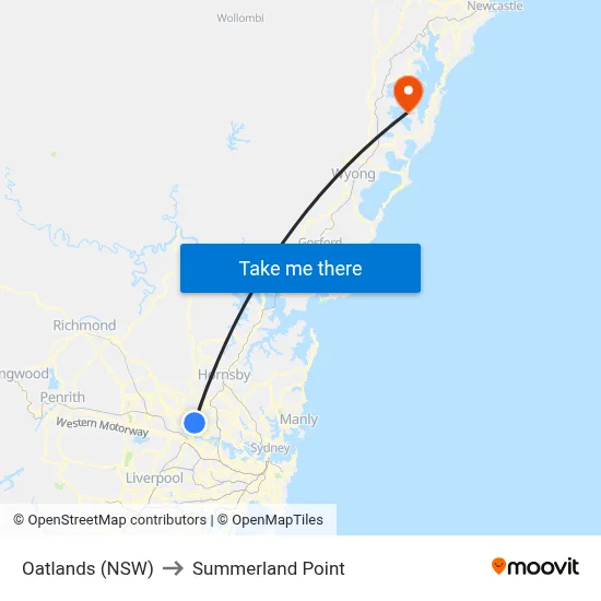 Oatlands (NSW) to Summerland Point map