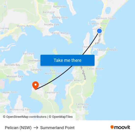 Pelican (NSW) to Summerland Point map