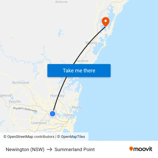 Newington (NSW) to Summerland Point map