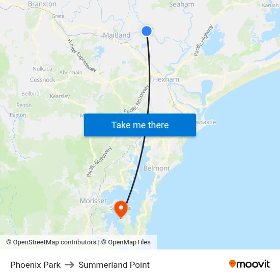 Phoenix Park to Summerland Point map