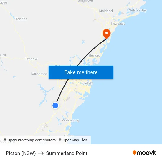 Picton (NSW) to Summerland Point map