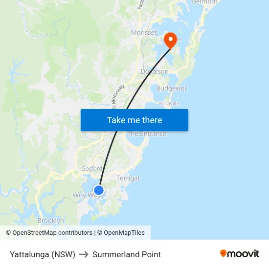 Yattalunga (NSW) to Summerland Point map