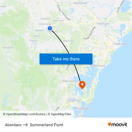 Aberdare to Summerland Point map