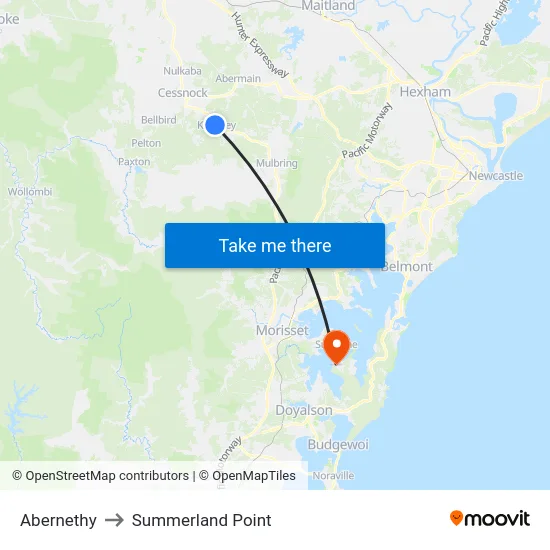 Abernethy to Summerland Point map