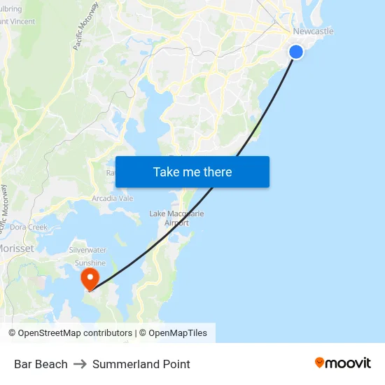 Bar Beach to Summerland Point map