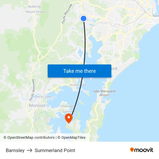 Barnsley to Summerland Point map