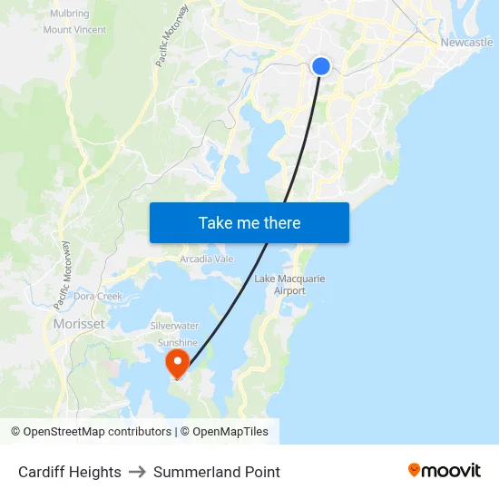 Cardiff Heights to Summerland Point map