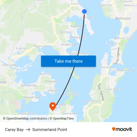 Carey Bay to Summerland Point map