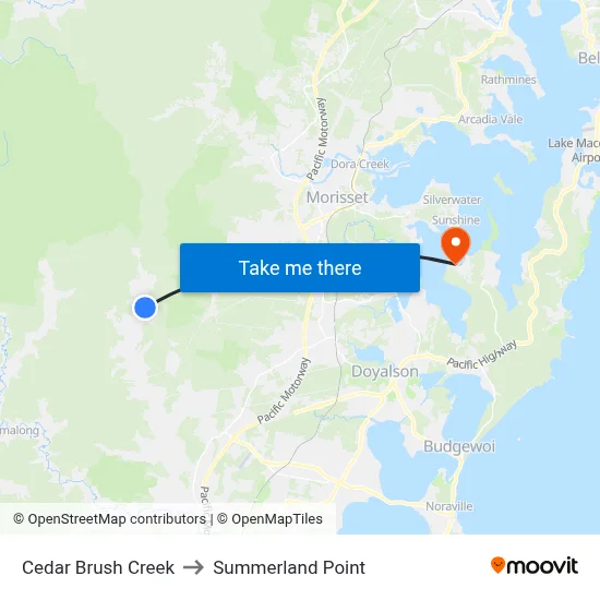 Cedar Brush Creek to Summerland Point map