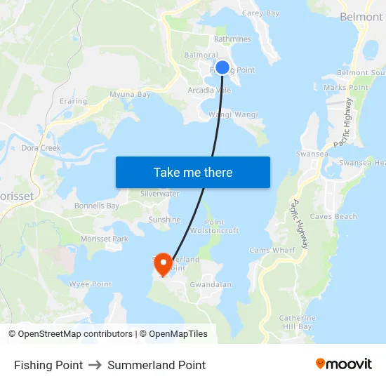 Fishing Point to Summerland Point map