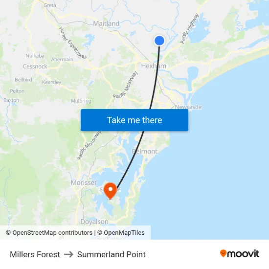 Millers Forest to Summerland Point map