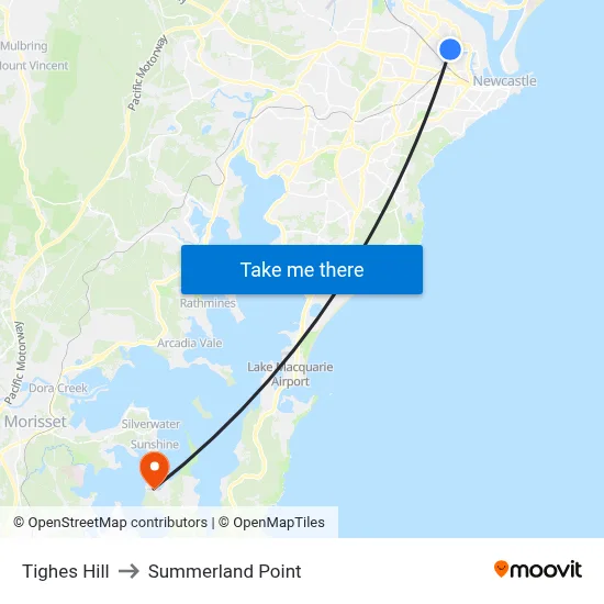 Tighes Hill to Summerland Point map