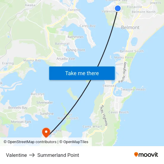 Valentine to Summerland Point map
