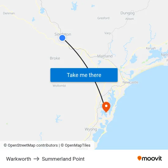 Warkworth to Summerland Point map