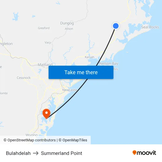 Bulahdelah to Summerland Point map