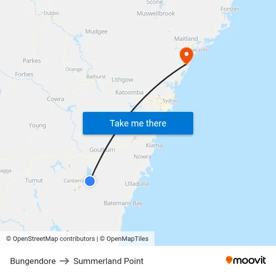 Bungendore to Summerland Point map