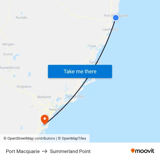 Port Macquarie to Summerland Point map