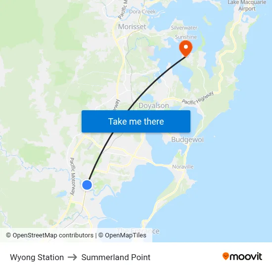 Wyong Station to Summerland Point map