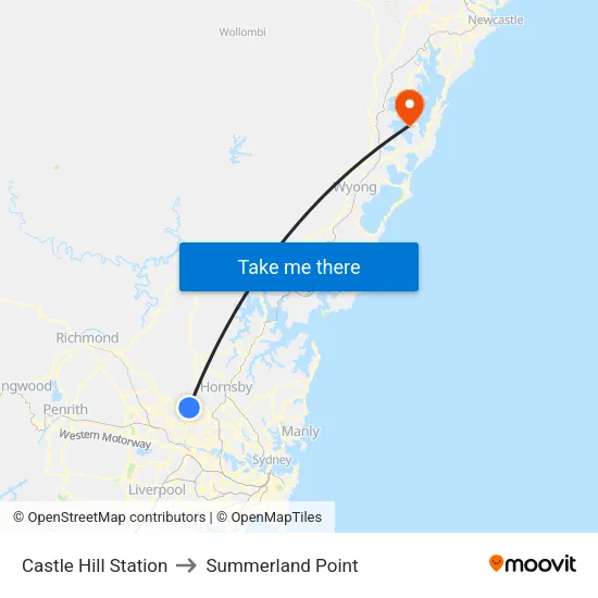 Castle Hill Station to Summerland Point map