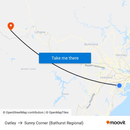 Oatley to Sunny Corner (Bathurst Regional) map