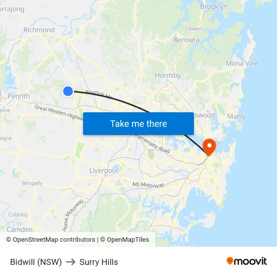 Bidwill (NSW) to Surry Hills map