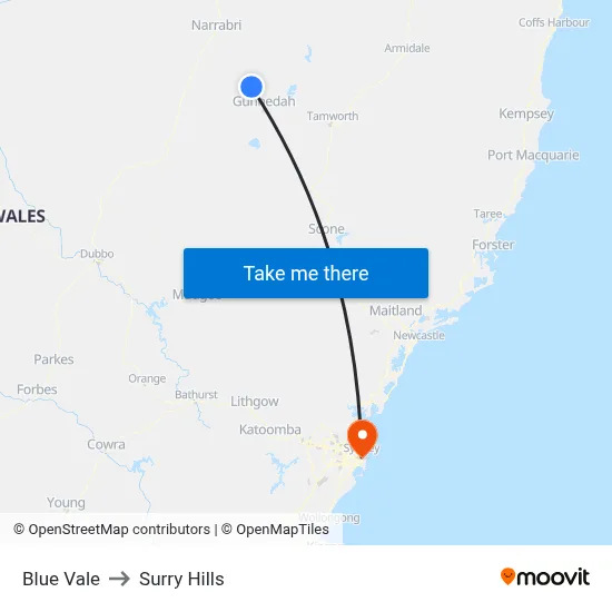 Blue Vale to Surry Hills map