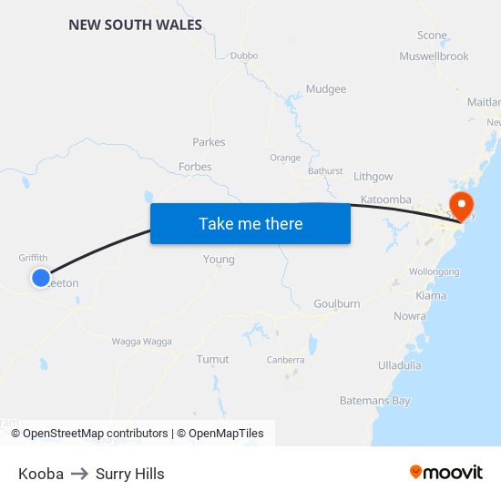 Kooba to Surry Hills map