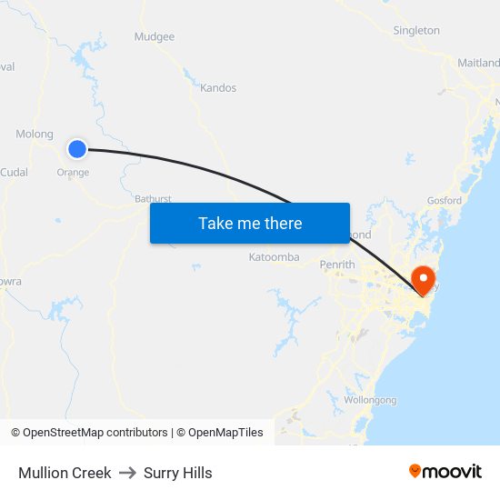 Mullion Creek to Surry Hills map