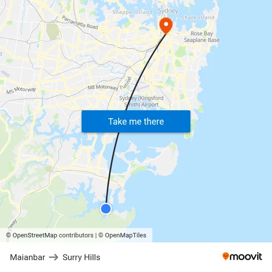 Maianbar to Surry Hills map