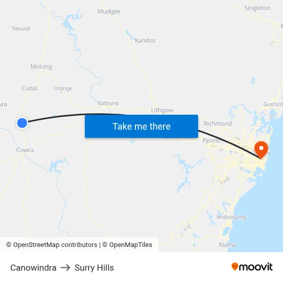 Canowindra to Surry Hills map