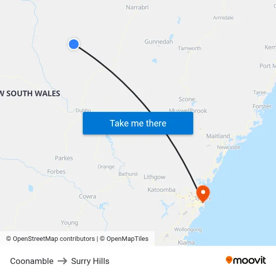 Coonamble to Surry Hills map