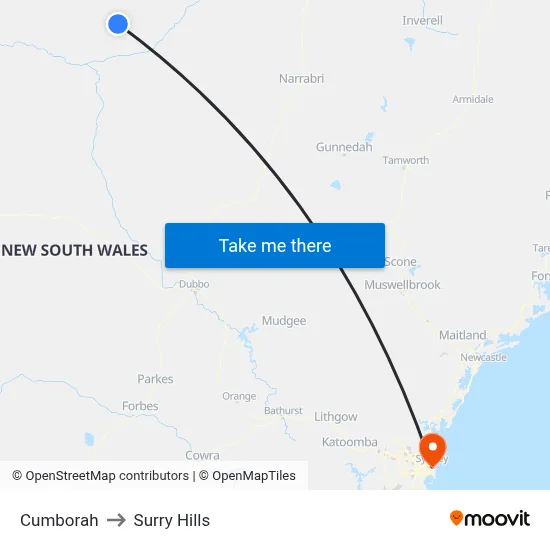 Cumborah to Surry Hills map