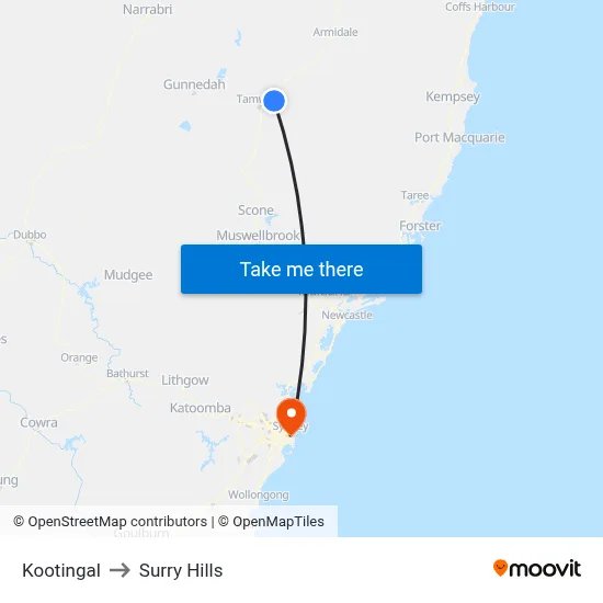 Kootingal to Surry Hills map