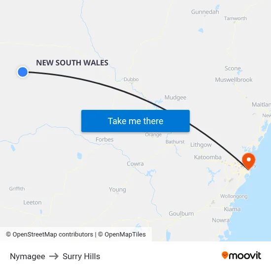 Nymagee to Surry Hills map