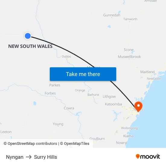 Nyngan to Surry Hills map